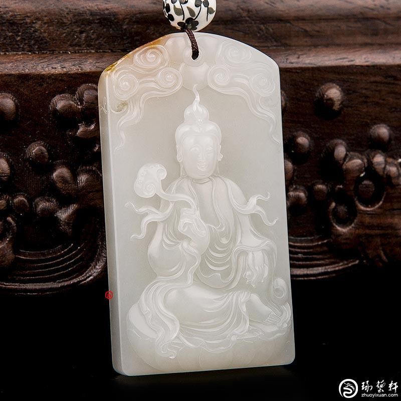 【鑑別書付き本物】和田白玉 観音菩薩座像 仏像 佩玉 根付牌子 和田玉ペンダント 鑑別書付き本物】和田白玉 観音菩薩座像 仏像 佩玉 根付牌子 和田玉