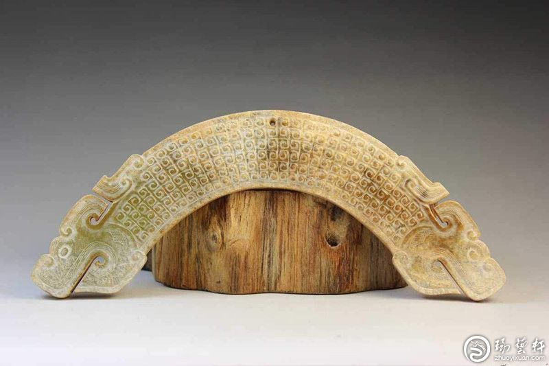 清代 古玉 ・旧藏 和田玉高古玉手把持品、古風亀甲 中国