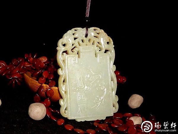 中国文物 古玉 収集家の放出品 砡 元代白玉鹿紋玉珮飾（敬天格物