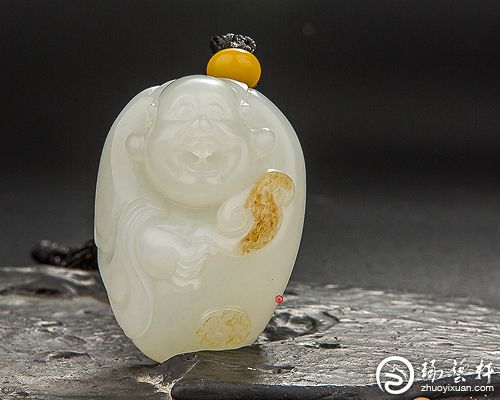 セール Y31)中国和田玉水滴形精彫笑仏弥勒仏像玉牌玉吊墜開運玉器貴重白玉 晴水和田玉笑佛男女通用玉佩含國家檢驗證書大肚佛玉墜