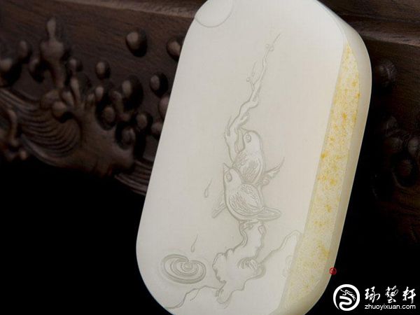 発掘品 新疆 和田白玉彫 開運 雙童子 玉佩 重70g K1384